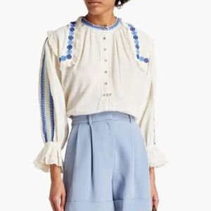 ANTIK BATIK Pietro Ruffle-Trimmed Embroidered Cotton-Gauze Blouse